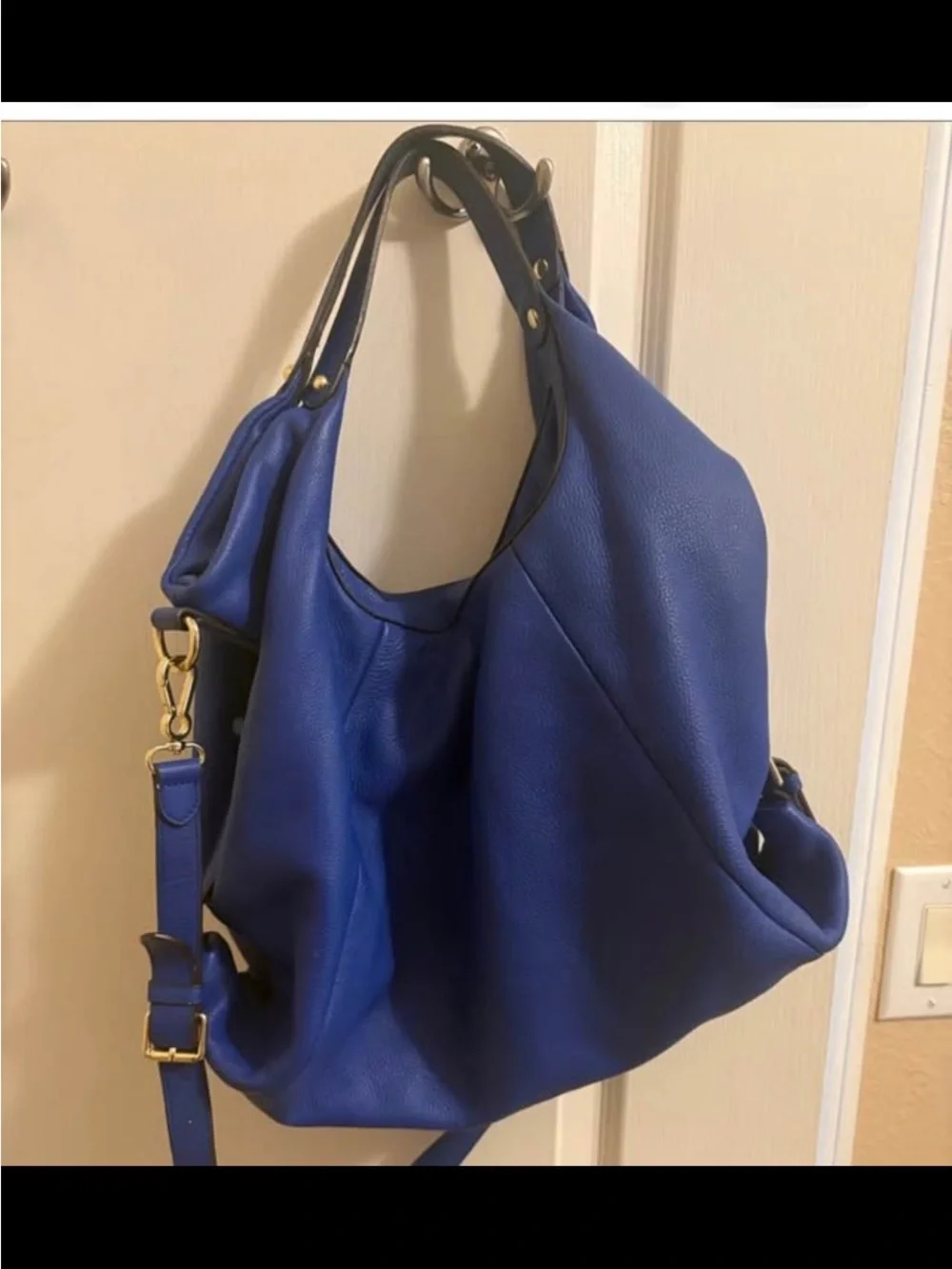 Vince Camuto Blue Leather Hobo Bag with Gold Hardware